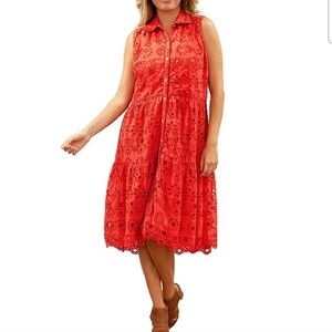 Karyn Seo Floral Eyelet Collared Neckline Sleeveless Dress